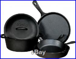 Cast Iron Cookware Set Seasoned 5 Piece Camping Cooking Pots Pans Griddle Black