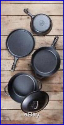 Cast Iron Cookware Set Seasoned 5 Piece Camping Cooking Pots Pans Griddle Black