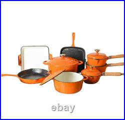 Cast Iron Cookware Set of 8 With Enamel Coating Hob & Oven Safe Orange