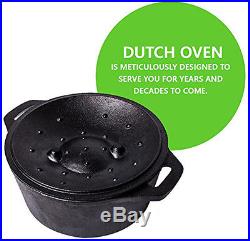 Cast Iron Dutch Oven Pre-Seasoned 5-Quart Pot Lid Cookware Kitchen Camp Utopia
