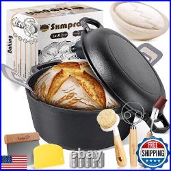 Cast Iron Dutch Oven for Sourdough Bread Baking, Pre-Seasoned 5QT Dutch Oven