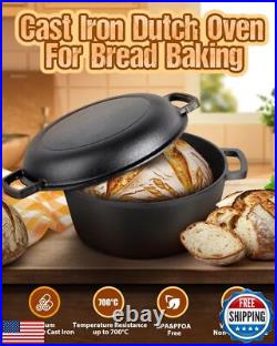 Cast Iron Dutch Oven for Sourdough Bread Baking, Pre-Seasoned 5QT Dutch Oven