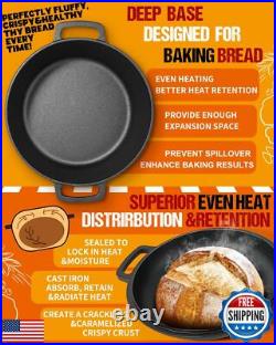 Cast Iron Dutch Oven for Sourdough Bread Baking, Pre-Seasoned 5QT Dutch Oven