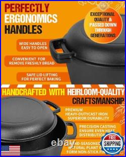 Cast Iron Dutch Oven for Sourdough Bread Baking, Pre-Seasoned 5QT Dutch Oven