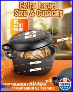 Cast Iron Dutch Oven for Sourdough Bread Baking, Pre-Seasoned 5QT Dutch Oven