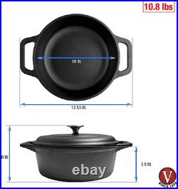 Cast Iron Dutch Oven with Lid. Stock Pot with Dual Handles Seasoned with 100% Ko