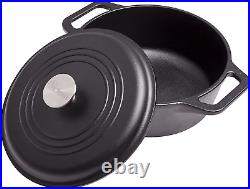 Cast Iron Dutch Oven with Lid. Stock Pot with Dual Handles Seasoned with 100% Ko
