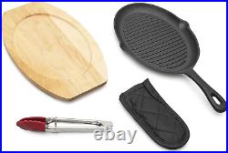 - Cast Iron Fajita Skillet Set Pre-Seasoned with Wooden Base and Mitt Create