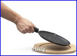 - Cast Iron Fajita Skillet Set Pre-Seasoned with Wooden Base and Mitt Create