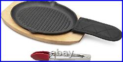 - Cast Iron Fajita Skillet Set Pre-Seasoned with Wooden Base and Mitt Create