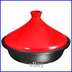 Cast Iron Moroccan Tagine Pot, Enameled Fire Red, 4 Quart
