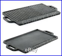 Cast Iron Non Stick Reversible Griddle Plate Fry BBQ Grill Cooking Pan Pizza Hob