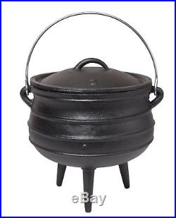 Cast Iron Potje Pre-Seasoned Non-Stick Outdoor Fireplace Pot Cauldron Lid 8.25Qt