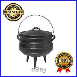 Cast Iron Potje Pre-Seasoned Non-Stick Outdoor Fireplace Pot Cauldron Lid 8.25Qt