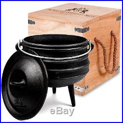 Cast Iron Potje in Wooden Box for Outdoor Fireplace Setting Pre Seasoned Non &