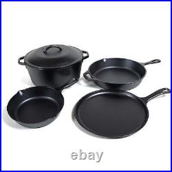 Cast Iron Seasoning 5-Piece Set with Skillet Baking Pan and Dutch Oven