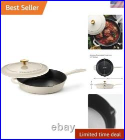 Cast Iron Skillet 12-inch Enamel Frying Pan with Lid for Cooking and Serving