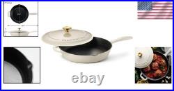 Cast Iron Skillet 12-inch Enamel Frying Pan with Lid for Cooking and Serving
