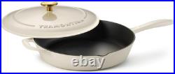 Cast Iron Skillet 12-inch Enamel Frying Pan with Lid for Cooking and Serving