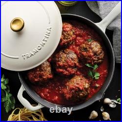Cast Iron Skillet 12-inch Enamel Frying Pan with Lid for Cooking and Serving