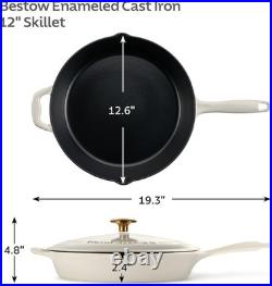 Cast Iron Skillet 12-inch Enamel Frying Pan with Lid for Cooking and Serving
