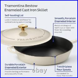 Cast Iron Skillet 12-inch Enamel Frying Pan with Lid for Cooking and Serving