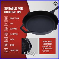 Cast Iron Skillet Large Frying Pan with Helper Handle Seasoned with 100% Kosher