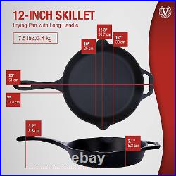 Cast Iron Skillet Large Frying Pan with Helper Handle Seasoned with 100% Kosher