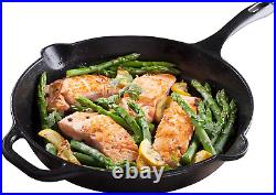 Cast Iron Skillet Large Frying Pan with Helper Handle Seasoned with 100% Kosher