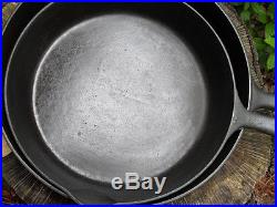 Cast Iron Skillet Set # 7, 8, 10, 12 ERIE Logos Matching Lot Clean Usable