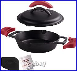 Cast Iron Skillet with Cast Iron Lid 8-Inch Dual Handle Frying Pan + Pan Scra