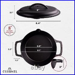 Cast Iron Skillet with Cast Iron Lid 8-Inch Dual Handle Frying Pan + Pan Scra