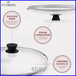 Cast Iron Skillet with Lid 12-Inch Frying Pan + Glass Cover + Silicone Han