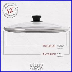 Cast Iron Skillet with Lid 12-Inch Frying Pan + Glass Cover + Silicone Han
