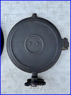 Cast Iron Waffle Maker, Circa 1800s, Flip Flop Style, Size 8/9, Low Base, 2-pc