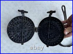 Cast Iron Waffle Maker, Circa 1800s, Flip Flop Style, Size 8/9, Low Base, 2-pc