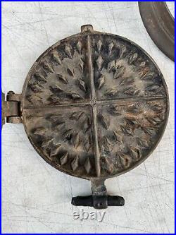 Cast Iron Waffle Maker, Circa 1800s, Flip Flop Style, Size 8/9, Low Base, 2-pc