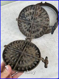 Cast Iron Waffle Maker, Circa 1800s, Flip Flop Style, Size 8/9, Low Base, 2-pc