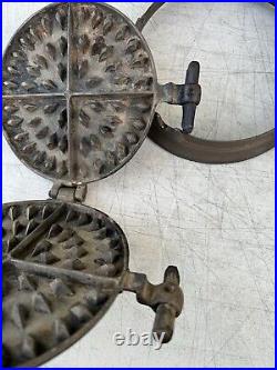 Cast Iron Waffle Maker, Circa 1800s, Flip Flop Style, Size 8/9, Low Base, 2-pc