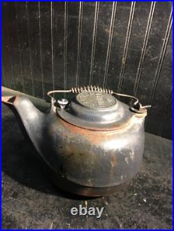 Cast Iron Wagner Ware Teapot Small Tea Kettle Pot Wire Handle Sidney Ohio