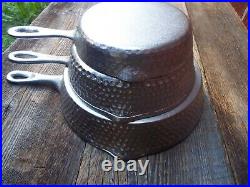 Chicago Hardware Foundry / CHF Hammered Plated Cast iron 3 Skillet Set, Restored