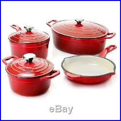Cook's Companion Enameled Cast Iron 7 Pc Cookware Set Red NEW
