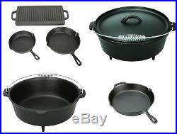 Cookware Set 5-Pcs Cast Iron Pre-Seasoned Skillet Frying Pan Dutch Oven Griddle