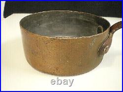 D. H. & M Co. ANTIQUE/Vtg COPPER & Tin SAUCE Saute PAN (946) Long CAST IRON Handle