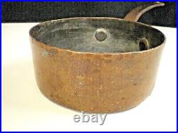 D. H. & M Co. ANTIQUE/Vtg COPPER & Tin SAUCE Saute PAN (946) Long CAST IRON Handle