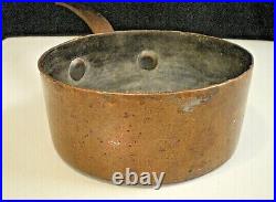 D. H. & M Co. ANTIQUE/Vtg COPPER & Tin SAUCE Saute PAN (946) Long CAST IRON Handle