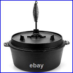 DARTMOOR 9 Quart Pre-Seasoned Cast Iron Dutch Oven with Lid and Lid Lifter To
