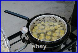 Deep Fryer Cast Iron Pot Basket Lid Cook Steam Boil Oven Outdoor Camping Blackt
