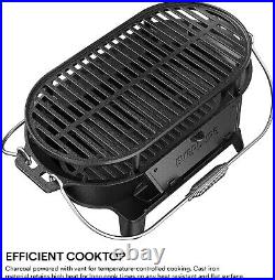 Durable Enameled Cast Iron Charcoal Grill with Cover Perfect for Camping & BBQ