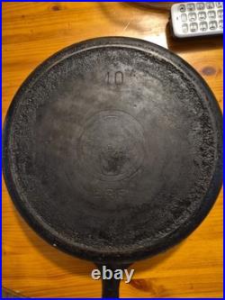 Early 1900 Erie #10 cast iron skillet Rare Original Slant Logo Griswold Ring